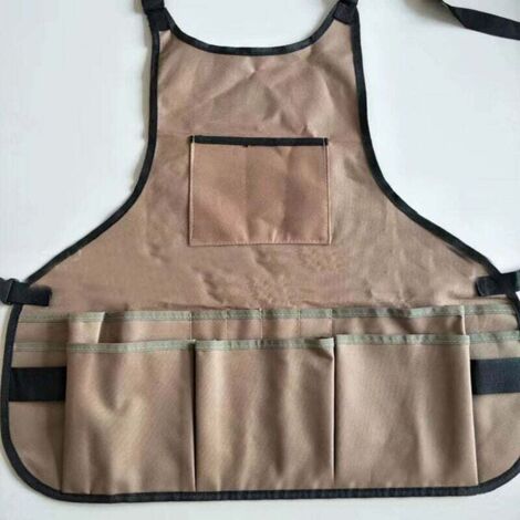 Tablier de jardinage kaki réglable en tissu Oxford avec poches, tablier de travail multifonction imperméable, tablier de charpentier, (1/3)