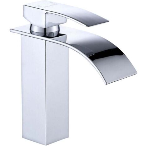 Robinet cascade laqué argent évier de comptoir chaud et froid armoire de salle de bain robinet monotrou robinet de lavabo cascade, robinet mitigeur cascade, robinet de salle de bain monotrou en laiton (1/4)