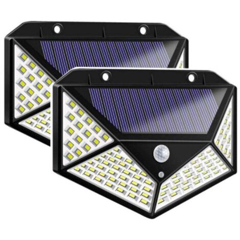 Pack de 2 projecteurs solaires avec détecteur de mouvement 100LED applique murale solaire à quatre côtés (1/4)