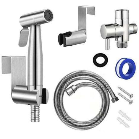 Pulvérisateur bidet pour toilettes, douchette double mode (jet / stream), avec curseur et contrôle de la pression, il est en acier inoxydable, avec valve G1/2" (1/4)