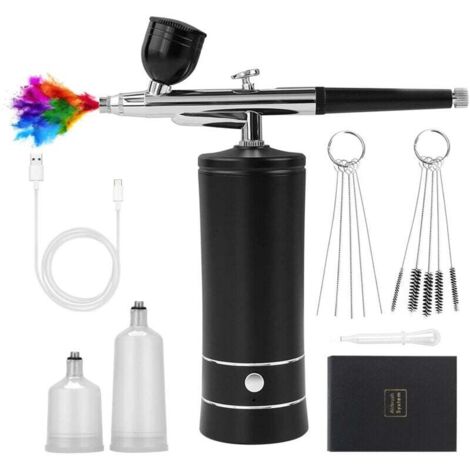 (Noir) Kit aérographe sans fil avec compresseur, mini aérographe portable, aérographe à ongles rechargeable, peinture de modèles (1/4)