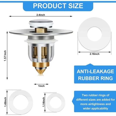 LERANXIN Lot De 2 Filtres Lavabo Pop-up Noyau Laiton - Bouchon Anti-Colmatage Anti-Odeur 33-40mm