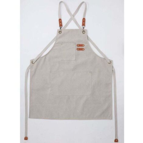 (Beige)Tablier Cuisine Homme Tabliers en Toile avec 3 Poches Imperméable et Réglable Apron pour Barbecue, Restaurant,Jardin, Charpentier,78 x 68cm (1/4)