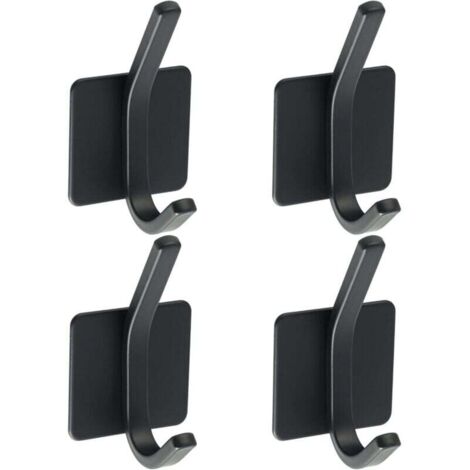 4 Pcs Crochet Adhésif Patère Murale Adhésive en Acier Inoxydable SUS 304 Porte Manteau Mural Noir Porte Serviette pour Salle de Bain ou Cuisine, (1/4)
