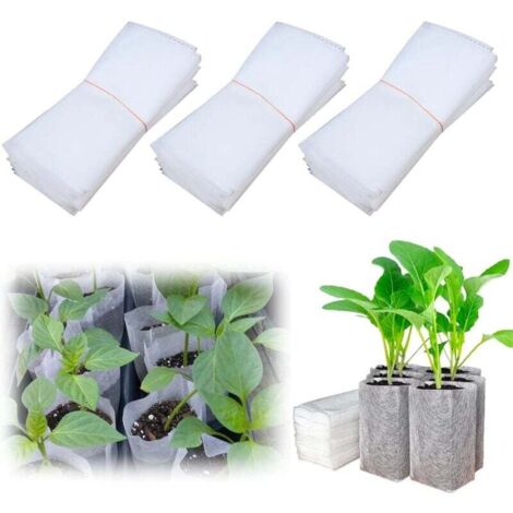 300 sacs à plantes non tissés - 12cm x 15cm, sacs à semis biodégradables, pots à semis en tissu, sacs à semis pour serre pour les jardins domestiques, pour les tomates, les fleurs, les plantes, etc (1/4)