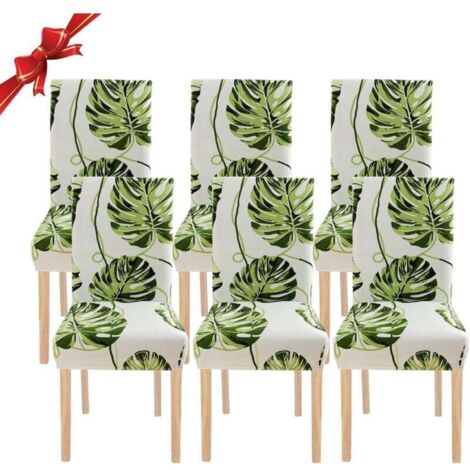 6 Pièces Housse de Chaise Extensible(Feuilles vertes), Universelle Lavables,Couverture de Chaise Facile à Nettoyer pour Décor Salle à Manger Hôtel Restaurant (1/4)