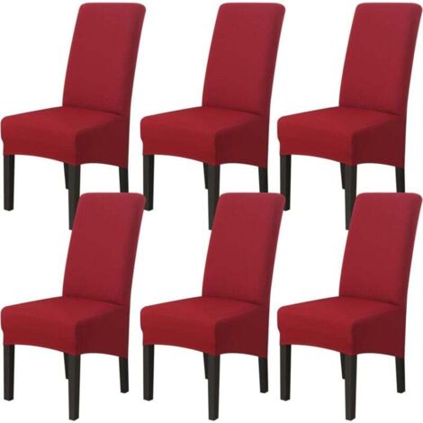 Lot de 6 Housse de Chaise de Salle à Manger (Bourgogne), Housse de Chaise Extensible Couverture de Chaise Grande Universelle Lavables, Facile à Nettoyer pour Décor Salle à Manger Salon (1/4)
