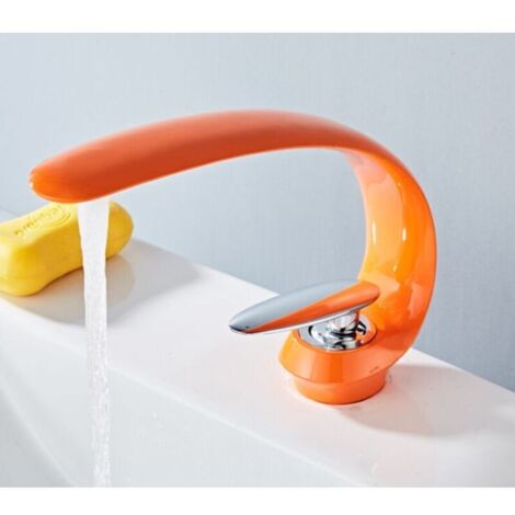 Robinets De Lavabo Salle De Bains Laiton Évier Mitigeur Mitigeur Monotrou Vanité Grue Lavabo Art Évier Robinet-orange (1/3)