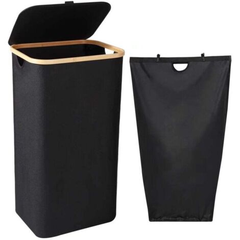 (Noir) Panier a Linge, 100L Corbeille a Linge avec Couvercle e Poignées - Bac a Linge Sale avec Sac Linge Sale Amovible - Laundry Basket Pliable de Grande Capacité, 40,5x33,5x75CM (1/4)