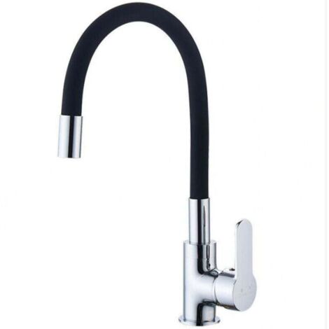 Robinet de cuisine flexible bec haut pivotant gratuit mitigeur d'évier flexible et noir robinet d'évier d'eau chaude et froide (1/4)