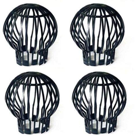 Lot de 4 bouchons de protection de gouttière en plastique pour tuyau de descente - Anti-blocage des feuilles, mousse, boue, boue, boules et autres débris - Noir