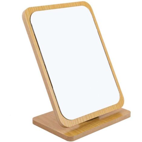 Miroir de maquillage de table pliable en bois -22x16cm, Petit miroir carré sur pied - Miroir de maquillage portable - Miroir carré moyen sur pied