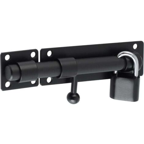Serrure de porte coulissante en acier inoxydable noir mat avec cadenas, pour portail, jardin, abri de jardin, tige de 15 cm (1/4)