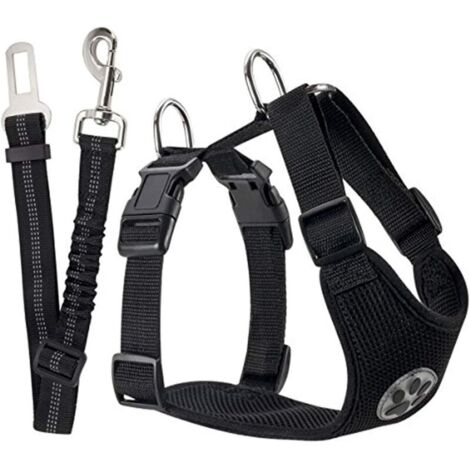 Ensemble de Harnais et Laisse de sécurité de Voiture, Multifonction Tissu Réglable Respirant Gilet Ordinaire Harnais avec Ceinture De Sécurité en Voiture Route Voyage Promenade