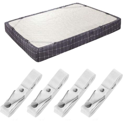(Lot de 4 courts blancs) Sangles de support de drap de lit - Clips de drap-housse réglables Bretelles de fixation de drap de lit Support de pince élastique utilisé pour les draps de lit, les housses d (1/4)