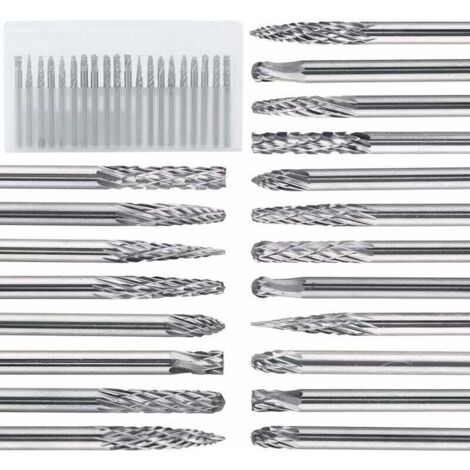 20 Pièces Jeu de Fraises Double Coupe 3 mm,(3 X 3) Lime Rotative en Carbure Tungstène pour Sculpture sur Bois et Pierre et Nettoyage des Bavures et Soudures (1/4)