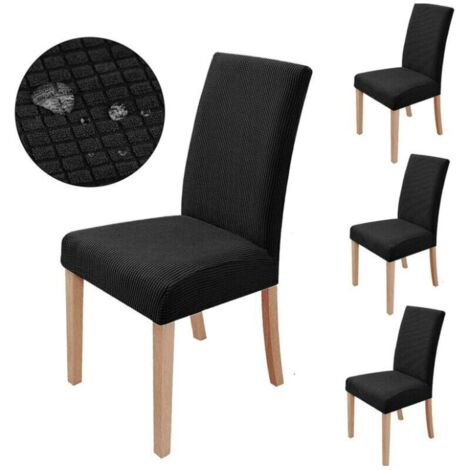 (Noir) Housse de chaise extensible 6 pièces, housse de protection de chaise de salle à manger, lavable (1/4)