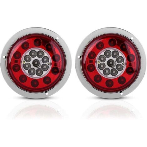 2 Pcs 12V-24V DC Paire de 4.3 Pouces Rond 19 LED Camion Remorque Arrêt De Frein Tournez Feu Arrière Anneau Chrome Double Couleur pour Camions Remorques Voitures Caravanes (1/4)