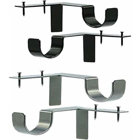 4 PCS Support Tringle Rideaux Sans Percage,Support Mural Réglable pour Tringle à Rideau Fixations Barre à Rideaux Accessoire Argent Noir en Métal Maison Chambre Bureau