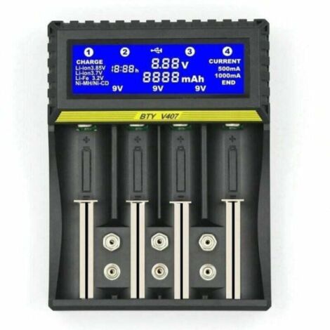 BTY407 chargeur de batterie multifonctionnel 18650 batterie Li-ion/NiMH/NiCd/5AA/7AAA/9V chargeur de batterie (1/4)