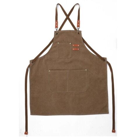 (Marron)Tablier Cuisine Homme Tabliers en Toile avec 3 Poches Imperméable et Réglable Apron pour Barbecue, Restaurant,Jardin, Charpentier,78 x 68cm (1/4)