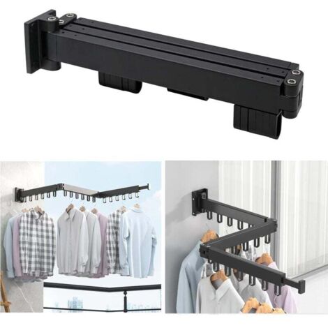 Linge Interieur Pliable Séchoir à Linge Aluminium, 3 Étages Mural Pliable Tringle Vetement, étendoir à Linge pour Buanderie, Salle De Bain, Salon Et Balcon, Noir (1/4)