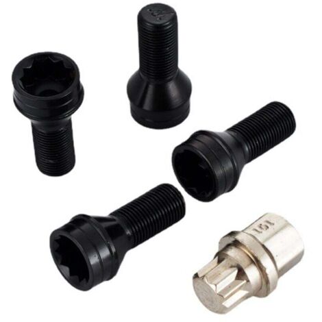 4 Pcs M14 x 1.5 MM Black Steel Wheel Bolt & Lock Lug Nut Set avec clé de Rechange et Accessoire