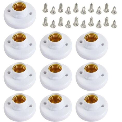 10 Pcs de Douille pour Ampoule E27, Supports de Lampe E27 Douille de Base de Vis en Plastique Rond, Porte-Lampe Support Douille E27 Murale, Ronde Vis Titulaire Lumière Douille, Avec vis(Blanc) (1/4)