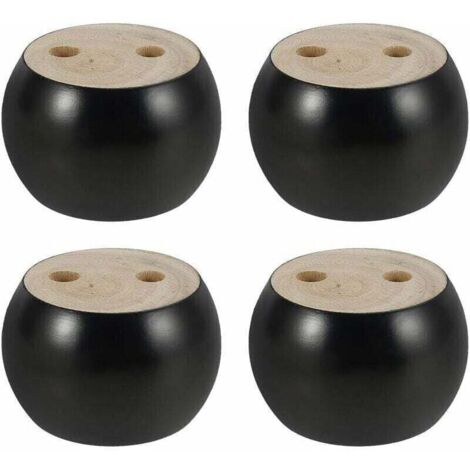 Lot de 4 Pieds de Meubles en Bois Rond hauteu 5cm, pour canap, Lit, Fauteuil, Armoire, avec vis et Ruban (Noir) (1/4)