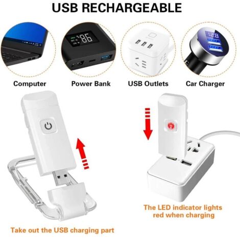 Lampe Livre LED Rechargeable - Éclairage Lecture Nuit - 3 Couleurs - Intensité Variable - Clip Transparent - 11