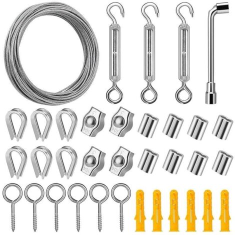 20M Corde en Acier Inoxydable à Suspendre Kit, 2mm PVC Câble en Acier Inoxydable Revêtu avec Tendeur M5 de Fil, Câble d&39image pour Outdoor Suspension,Plante Grimpante,Corde a Linge (1/4)