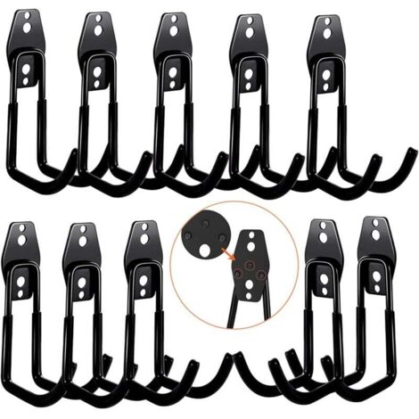 Crochet Garage Mural 10PC, Crochet de Rangement,Crochet Mural en Acier Avec 3 Soudures au Lieu de 2 Plus Fortes pour échelles,Vélos,Tuyaux,Outils électriques(Noir) (1/4)