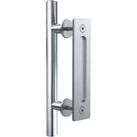 Poignee Porte Coulissante Poignee de Porte Acier inoxydable Double face Poigné, Argent 24cm (1/4)