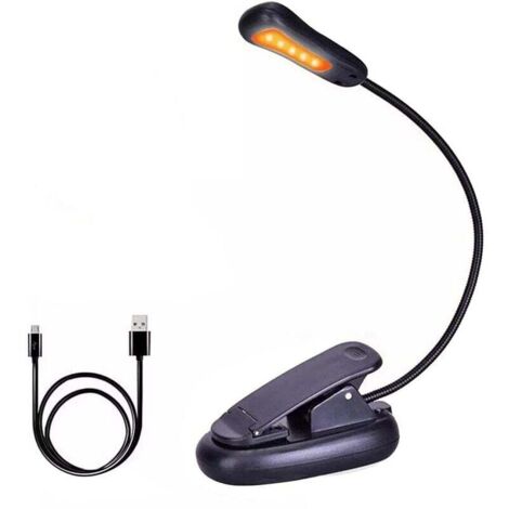 Lampe de lecture à LED, 5 LED, 3 niveaux de lumière, rechargeable par USB, noire (1/4)