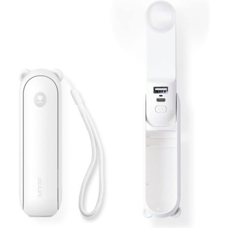 Mini portatif ventilateur à main 3 en 1, rechargeable, ventilateur à piles avec batterie externe-blanc (1/4)