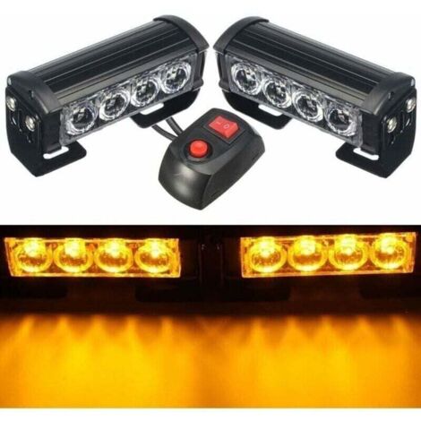 Lumires Stroboscopiques, 2PCS 8 LEDs d\'urgence Stroboscopique Feux de Dtresse Feux de Secours Clignotant Feux D\'avertissement 12V Universel pour Voiture Camion Remorque(Ambre) (1/4)