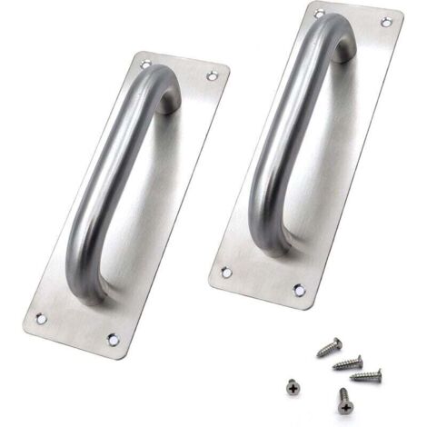 Lot de 2 poignées de porte coulissantes, poignées de porte en acier inoxydable, portes coulissantes, poignées de porte avec plaque métallique (200 x 65 mm) (1/4)