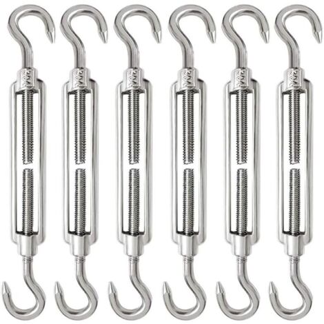 6 Pièces Tendeur Cable M6 Tendeur Cable Inox 304 Réglable Crochet de Ridoir et Crochet pour Tendeur de Fil Cable Acier Corde Crochet Tendeur (1/4)