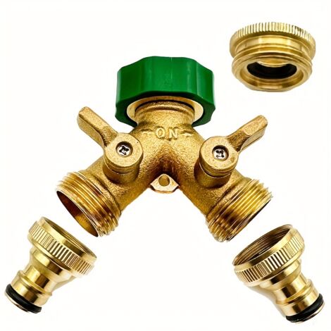 Raccord de Tuyau d’Arrosage G3/4 (Norme Européenne) – Diviseur 1→2 avec Connecteurs Femelles et Adaptateur 1/2"–3/4", Manchon en Caoutchouc (1/5)