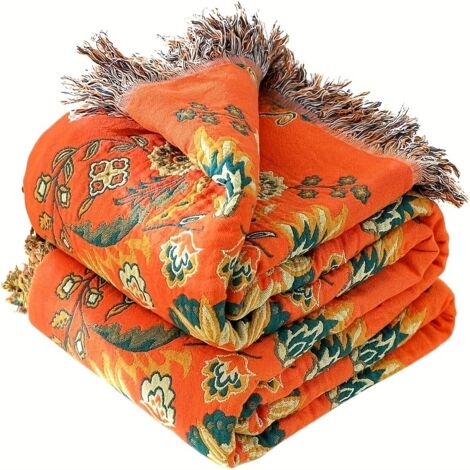 Couverture Légère en Gaze de Coton – Motif Floral, Jeté Polyvalent pour Canapé et Lit (1/5)