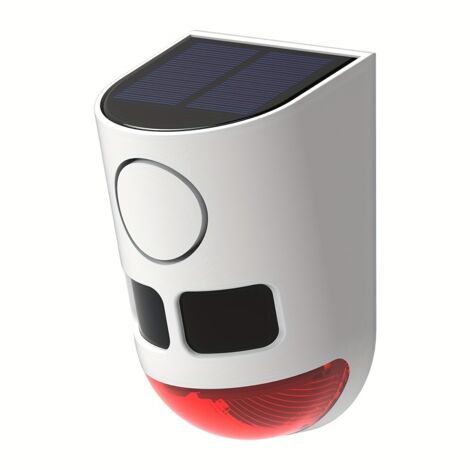 Alarme Solaire Extérieure avec Détecteur de Mouvement – Sirène de Sécurité 129dB, Flash LED Rouge, Batterie Lithium Intégrée