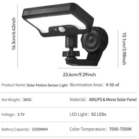 Projecteur Solaire avec Capteur Photoélectrique et Infrarouge – Applique Murale Magnétique IP65 pour Jardin, Patio et Éclairage de Sécurité (1/5)