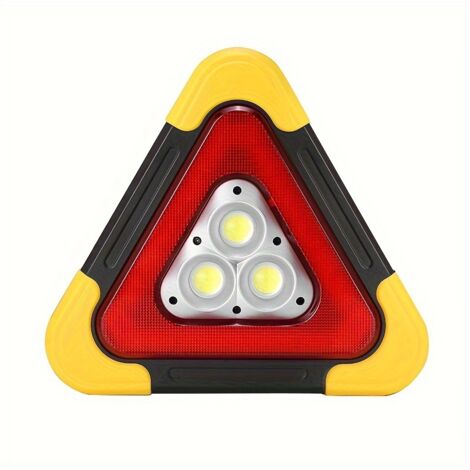 Triangle de Signalisation Solaire LED Portable – Lumière d’Avertissement Haute Visibilité avec COB Haute Intensité, Rechargeable USB