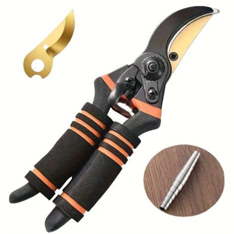 3pcs Set, Professionnel Alliage de Titane Jardinage Cisailles de Taille 21.59 cm avec Ressort en Acier Inoxydable 304, Lame en Titane Aiguisée Dorée - Ciseaux de Jardinage en Acier