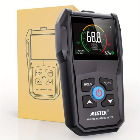 Mètre d’Humidité Numérique Sans Piqure Testeur d’Humidité Non Destructif avec Écran LCD Couleur Pour Bois, Cloison Sèche, Maçonnerie & Contrôle Qualité Bâtiment (1/5)