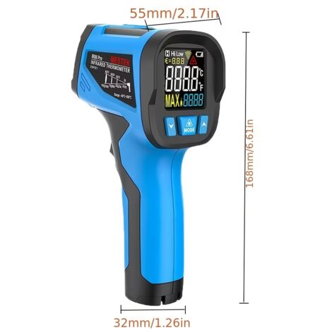 Pistolet Thermomètre Infrarouge Numérique Sans Contact Thermomètre Laser à Écran LCD Couleur, Mesure -40 à 800°C, Émissivité Réglable, Fonction Humidité (1/5)