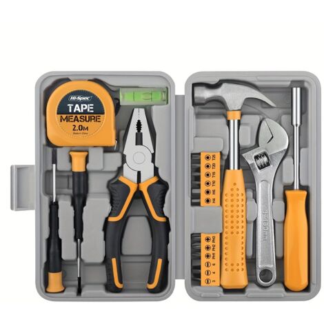 Kit d'outils universel 20 pièces - Boîte à outils en plastique jaune, sans électricité ni piles, matériau durable, idéal pour dortoirs universitaires, appartements et chambres, parfait pour les femmes (1/5)