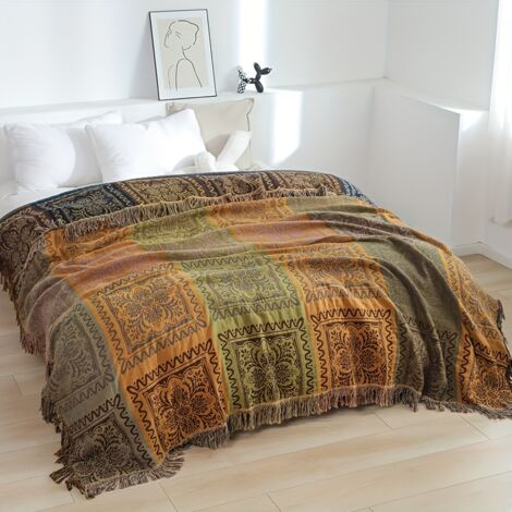 Plaid Bohème en Mousseline de Coton – Couverture Légère d’Été avec Franges, Multiusage
