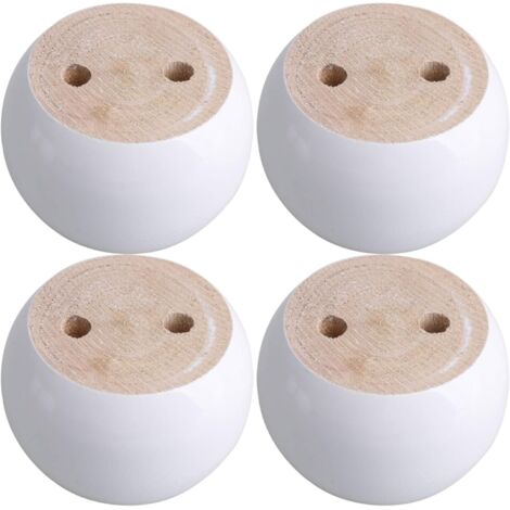 Jeu de 4 pieds de meuble ronds en eucalyptus blanc 8 x 8 x 5 cm Pouvant supporter un poids d'environ (1/5)
