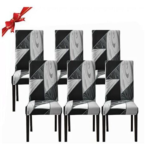 Lot de 6 housses de chaise de salle à manger, housses de chaise extensibles, housses de protection amovibles en spandex lavables (géométrie noire, 6 pièces) - (1/4)